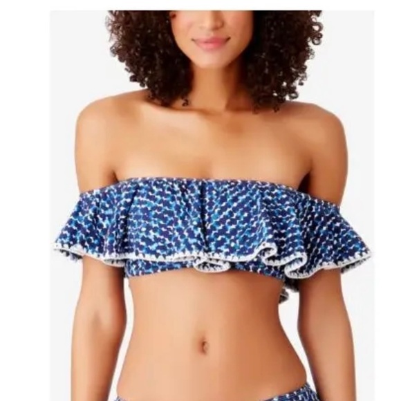 Women’s Anne Cole Flounce Around Off Shoulder Bikini Swim Top Blue Geo Dot New - Picture 1 of 8